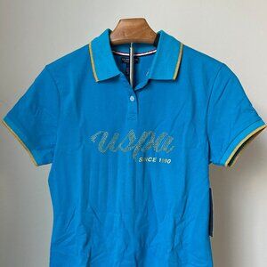 U.S. Polo Assn Blue Lurex Script Polo - Medium New With Tags